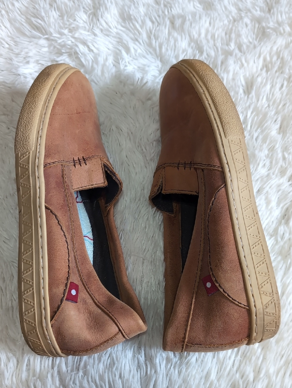 Oliberté Tan Leather Slip On Loafers with Map Print Sole Made In Africa 42/9 - Picture 5 of 8